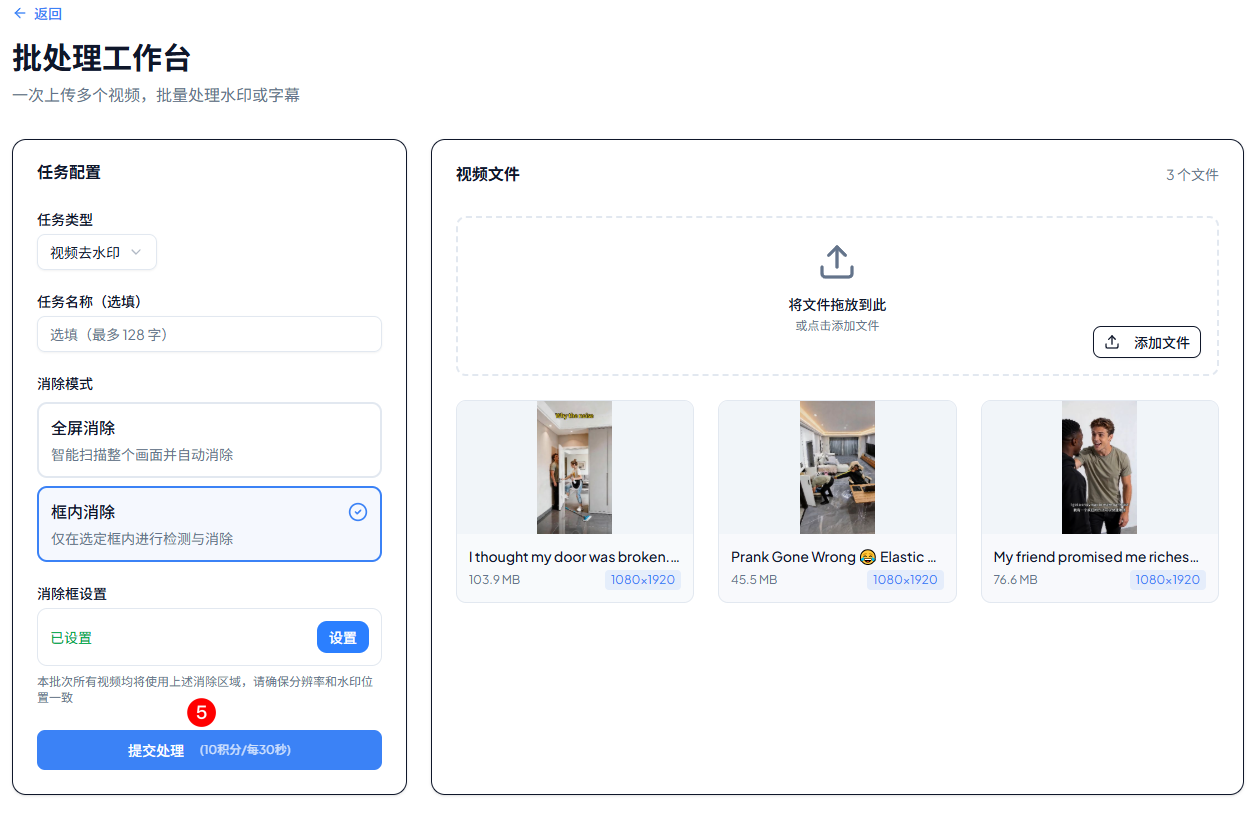 批量处理 · 步骤⑤ 提交处理