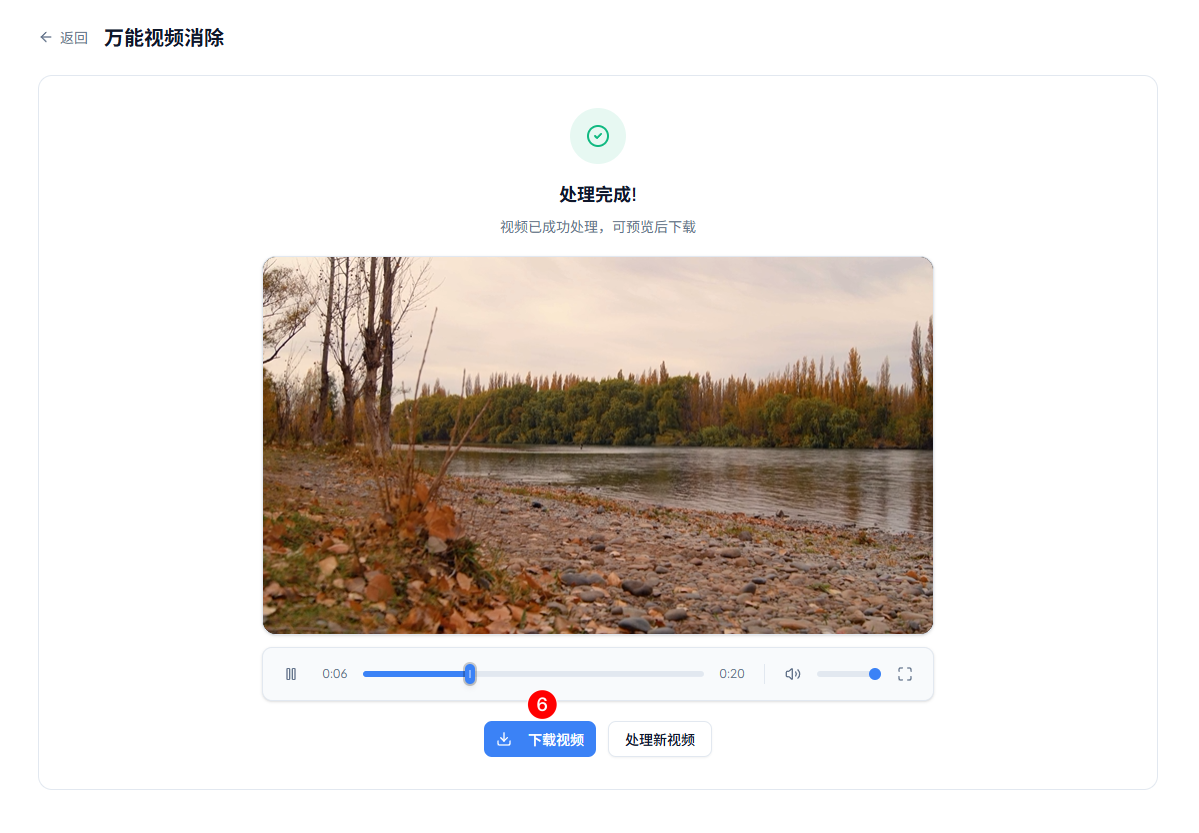 万能视频消除 · 处理完成结果页